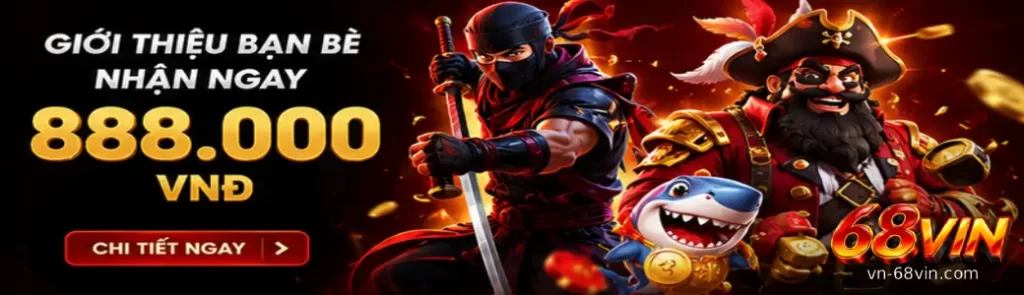 Banner giới thiệu thương hiệu 68VIN với chủ đề game giải trí